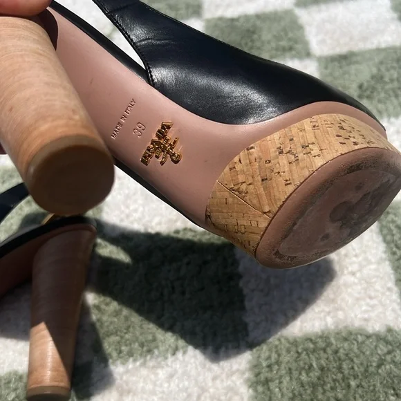 PRADA BLACK PEEP TOE CORK PLATFORM PUMPS - box included - Picture 13 of 17